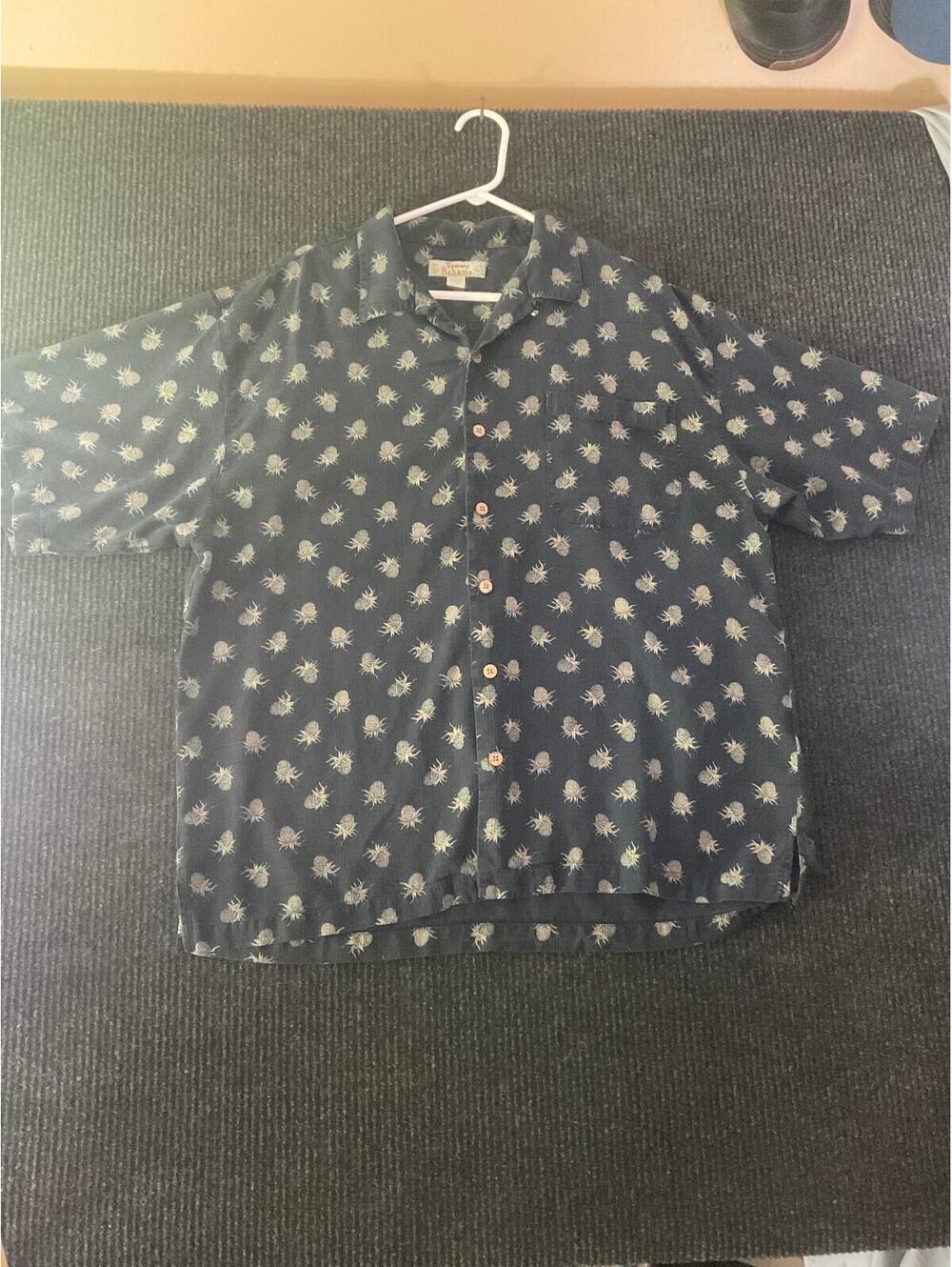Tommy Bahama Men's XL Black Silk Button-Up Shirt with Pineapple Print